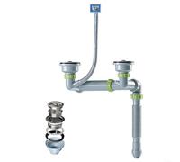 HomeVortex Kit di scarico doppio per lavello, in acciaio inossidabile 304 e PVC, salvaspazio, flusso migliorato, anti-odore, per una facile installazione, 45 x 26 x 15,5 cm (doppio)