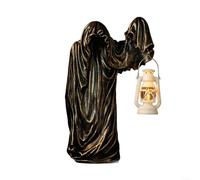 HomeVortex Lanterna in resina nera e oro a forma di uomo misterioso, per interni ed esterni, ornamento decorativo da giardino con luce spettrale (oro)
