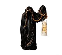 HomeVortex Lanterna in resina nera e oro misteriosa per Halloween, statua decorativa per interni ed esterni, da giardino, con luce spettrale (nero)