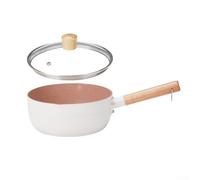 HomeVortex Maifan Stone - Pentola antiaderente in alluminio, 18 cm, con manico in legno e coperchio visibile, per cucinare zuppe di latte, tagliatelle (bianco, 18 cm)