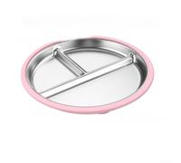 HomeVortex Piatto piano antiscivolo diviso in acciaio inossidabile 304, resistente al calore, vassoio sezionale con bordo in silicone, stoviglie per ospedale e casa di cura, 23,3 cm (rosa)