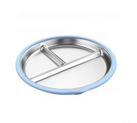 HomeVortex Piatto piano antiscivolo diviso in acciaio inossidabile 304, resistente al calore, vassoio sezionale con bordo in silicone, stoviglie per ospedale e casa di cura, 23,3 cm (azzurro)