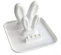 HomeVortex Porta coperchio a forma di coniglio, 18,5 x 17,5 x 12 cm, bianco | Creativo ripiano da cucina per tagliere, spatola e mestolo, organizer con vassoio curvo di drenaggio dell'acqua