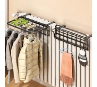 HomeVortex Portasciugamani da Appendere, Gancio per Tessuti da 35 cm, Supporto Salvaspazio per Radiatore, Organizzatore da Bagno in Ferro, Senza Necessità di Forare (Nero)