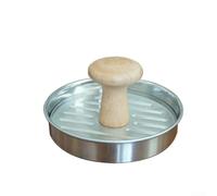 HomeVortex Pressa per hamburger in acciaio inox, grande macchina per carne con manico in legno per cucinare hamburger, torte di pesce, polpette vegetariane e arrosti, argento, 13,36 x 6,8 x 2 cm
