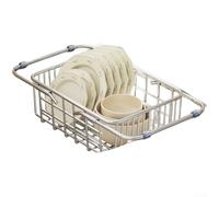 HomeVortex Scolapiatti espandibile per lavello da cucina, in acciaio inox, regolabile, per frutta e verdura, con base antiscivolo per risparmiare spazio (piccolo)