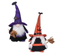 HomeVortex Set di 2 statuette di gnomi artigianali per Halloween, decorazioni per tutti i santi, bambole senza volto in morbido feltro, centrotavola festivo, decorazione per la casa viola e arancione