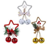 HomeVortex Set di 3 decorazioni natalizie a forma di stella, decorazioni per albero di Natale, pendenti da appendere con fiocchi, decorazione per la casa per le vacanze, rosso, oro, bianco, 9 x 14 cm
