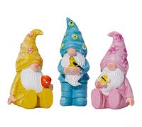 HomeVortex Set di 3 gnomi europei da giardino, statue in resina per decorazione esterna, resistenti alle intemperie, con dettagli di uccelli, per patio, prato, cortile, 12 cm (colore)