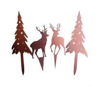 HomeVortex Set di 4 decorazioni natalizie in metallo color ruggine, albero e cervo, ornamenti da giardino, per esterni, vacanze, cortile, decorazione per l'inverno, per esporre il prato (4 pezzi)