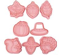 HomeVortex Set di 8 formine per biscotti del Ringraziamento, robusti strumenti per biscotti in PP con forme di foglia di zucca di tacchino, per cuocere le vacanze, fondente e decorazione di torte