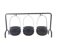 HomeVortex Set di calderone decorativo per Halloween, in plastica nera, contenitore per caramelle con espositore in metallo, per feste al chiuso, centrotavola, 3 pezzi