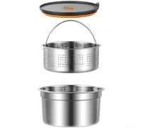 HomeVortex Set di contenitori per alimenti in acciaio inox 304, con coperchio e scolapasta, ermetici e ermetici, per frutta e verdura, cestino di scarico impilabile (2200 ml)