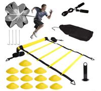 HomeVortex Set di scaletta per allenamento agilità, con paracadute, coni e picchetti da terra, per calcio, calcio, basket, attrezzatura portatile per fitness all'aperto, per esercizi di velocità e
