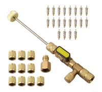 HomeVortex Set di strumenti per la rimozione del nucleo della valvola dell'aria condizionata per R410A R22 R404A R407C HVAC, realizzato in rame, porte doppie da 1/4" 5/16", 10 dadi, 20 nuclei