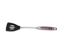 HomeVortex Spatola in silicone con manico in legno e acciaio inossidabile 304, per pentole non necessarie, strumento wok, nero, 41 cm (spatola scanalata)