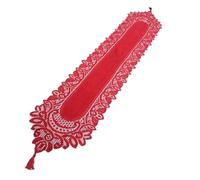 HomeVortex Tavolo in pizzo floreale per corridore, tessuto di raso lavorato a mano con bordo con nappe, panno ovale bianco rosso per festa di nozze decorazione della casa (bianco)