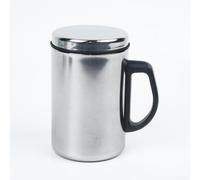 HomeVortex Tazza da viaggio in acciaio inossidabile con coperchio e manico, tazza termica isolata per caffè, tè, acqua, per casa, ufficio, pendolari, bottiglia termica a prova di perdite, argento, 500