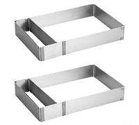 HomeVortex Torta quadrata regolabile, per anello, cornice per mousse in acciaio inox, 15-28 cm, strumento di cottura rettangolare antiaderente, per pan di spagna, crostata, pizza, professionale (2 set