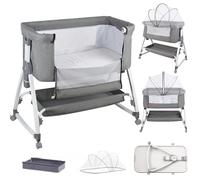homewell 2 en 1 Lit Cododo Bebe Pliable, Berceau Cododo 0-30 Mois, 6 Réglages de Hauteur, Berceau bébé Mobile Lit d'Appoint, Grand Panier, Apportez UNE moustiquaire (Gris, 80 x 40 x (100-116) cm)