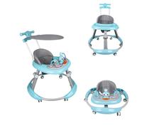 Homewell Girello con tenda da sole rimovibile, baby walker con musica, 5 impostazioni di altezza, carrello con schienale alto, pieghevole, per bambini dai 6 mesi, tavolo da pranzo (blu)