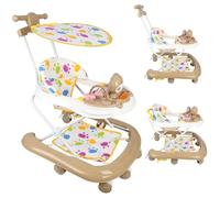 Homewell Girello pieghevole per bambini per imparare a camminare al bambino, con carillon cartone animato, altezza regolabile, con carport e tappetino da pavimento, a partire da 6 mesi (Kaki)