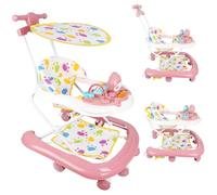 Homewell Girello pieghevole per bambini per imparare a camminare al bambino, con carillon dei cartoni animati, altezza regolabile, con carport e tappetino da pavimento, a partire da 6 mesi (rosa)