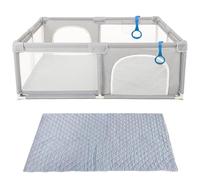 Homewell Parco per bambini, parco bambino sicuro, 150 x 150 cm, area giochi con 2 accesso laterale con cerniera e tappeti, cancelletto per bambini, borsa per il trasporto, grigio