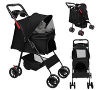 Homewell Passeggino per cani pieghevole, Passeggino per cani e gatti con bretelle, portapacchi, portabicchieri, carrello da viaggio, carrozzina per animali fino a 20 kg (nero)
