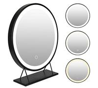 homewell Specchio per il trucco con illuminazione Specchio per il trucco rotondo con luce LED specchio da tavolo grande (nero Φ50cm) (Dimmerabile tricolore)