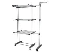 Homewell Stendibiancheria pieghevole, 4 livelli, stendibiancheria con ruote, in acciaio inossidabile, grande asta per biancheria interna ed esterna (170 cm, grigio e grigio)
