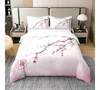 Homewish 100% cotone, copripiumino 140 x 200 fiori di ciliegio, set di biancheria da letto in stile giapponese romantico, set da letto floreale botanico per donne ragazze coppie adolescenti, rosa