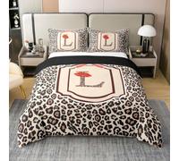 Homewish Biancheria da letto in cotone con stampa leopardata, per letto | Set copripiumino moderno con fiocco rosso e labbra, stampa leopardata dell'alfabeto L, per tutte le stagioni