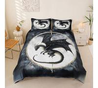 Homewish Black Dragon - Copripiumino per letto super king size | Set copripiumino per tutte le stagioni, motivo: luna e stelle, stile gotico, con animali volanti