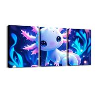 Homewish Blue Dreamy Salamander 40x30cmx3Pcs Canvas Wall Art Cute Cartoon Newt Wall Art Ocean Animal Paintings Kawaii Salamander immagini per soggiorno