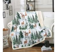 Homewish Coperta con cervo, coperta rustica per cabina con albero di Natale per divano letto, coniglio, renna, alci, bosco, coperta in pile con animali, 127 x 152 cm