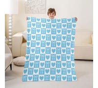 Homewish Coperta in flanella a scacchi con fiocco a forma di cuore, 152,4 x | Coperte in pile a reticolo azzurro bianco per divano metà secolo sfocato peluche decorazione camera da letto