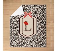 Homewish Coperta in flanella con stampa leopardata 76,2 x 101,6 cm per | Moderna coperta in pile con fiocco rosso e labbra per letto, divano, stampa leopardata, alfabeto L, coperta in peluche