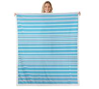 Homewish Coperta in pile a righe orizzontali per letto matrimoniale, 229 x 229 cm, con linee geometriche e linee geometriche, calda coperta in pile sherpa blu cielo rosa costiera a righe sfocate in