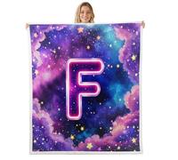 Homewish Coperta in pile con lettera F al neon, 76 x 102 cm, galassia, cielo stellato, calda coperta Sherpa in peluche astratto, cosmico, pelosa, viola, blu, Ormbre estetica, per letto, divano