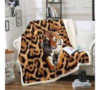 Homewish Coperta in pile con stampa 3D tigre, per bambini, motivo safari con animali selvatici, coperta pelosa per bambini e ragazzi, decorazione per la camera da letto, JCXS33834CYY-MT_b