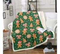 Homewish Coperta natalizia, con omino di pan di zenzero, per bambini, ragazzi e ragazze, coperta in pile con fiocco di neve, coperta in pile verde sherpa, decorazione natalizia per camera da letto, 76