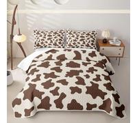 Homewish Copriletto Trapuntato Singolo Stampa Mucca Marrone | Cartoon Bedding Set Microfibra Mucca Latte Animale Pelle Bovina Trapunta Copriletto Decor