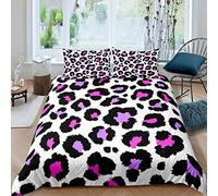 Homewish Copripiumino leopardato con motivo astratto con ghepardo, per ragazzi, ragazze, donne, uomini, colore viola, nero, bianco, copripiumino e 1 federa per cuscino per letto singolo