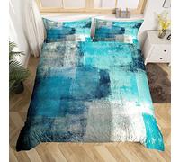 Homewish Copripiumino per letto singolo per bambini, ragazzi e ragazze, colore turchese e grigio ombre, copripiumino per adulti, stile vintage e contemporaneo, con 1 federa con cerniera e lacci