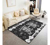 Homewish Coquette - Tappeto estetico con farfalla e lettera H, 150 x 200 cm, per camera da letto, stile vittoriano, con fiocco damascato nero, per soggiorno, glam preppy Y2K, monogramma iniziale Y2K