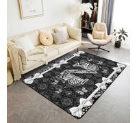 Homewish Coquette - Tappeto estetico con farfalla e lettera N, 150 x 200 cm, per camera da letto, stile vittoriano, con fiocco damascato nero, per soggiorno, glam preppy Y2K, monogramma iniziale Y2K