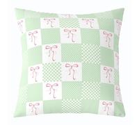 Homewish Federa per cuscino con fiocco rosa, 60 x 60 cm | Federa per cuscino a scacchiera verde e bianca con fiocco principessa per esterni, giardino, decorazione per la casa