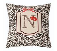 Homewish Federa per cuscino con stampa leopardata, 40 x 40 cm | Federa per cuscino con fiocco rosso e labbra per soggiorno stampa leopardata alfabeto N quadrato federa per divano