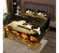 Homewish Grazioso copriletto matrimoniale per Halloween | Set di biancheria da letto trapuntata con fantasma per vasca da bagno, motivo gatto nero e zucca, per bambini, adolescenti